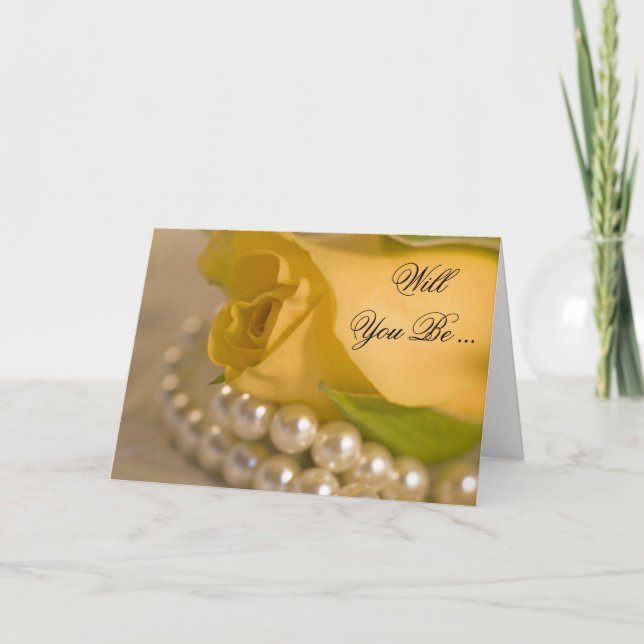 Invitation Rose jaune et perles blanches Be My Bridesmaid (Devant)