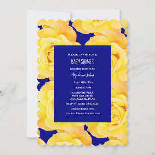Invitation Rose jaune Floral Baby shower bébé fille Marine bl