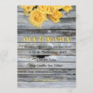Invitation Rose jaune sur Arrière - plan en bois en espagnol