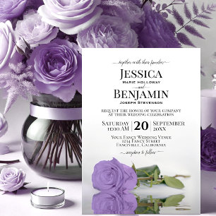 Invitation Rose lavande violet à longue tige, mariage élégant