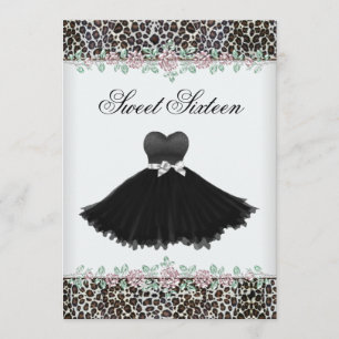 Invitation Rose léopard Sweet sixteen  fête d'anniversaire