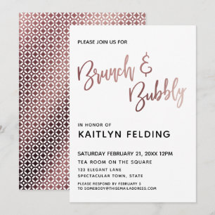 Invitation Rose lisse Ombre d'or Brunch & Bubbly Typographie