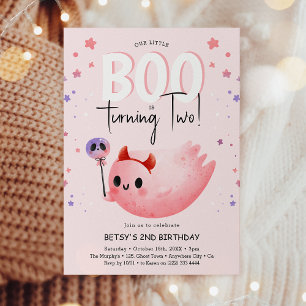 Invitation Rose Little Boo Deux Fille Halloween 2ème Annivers