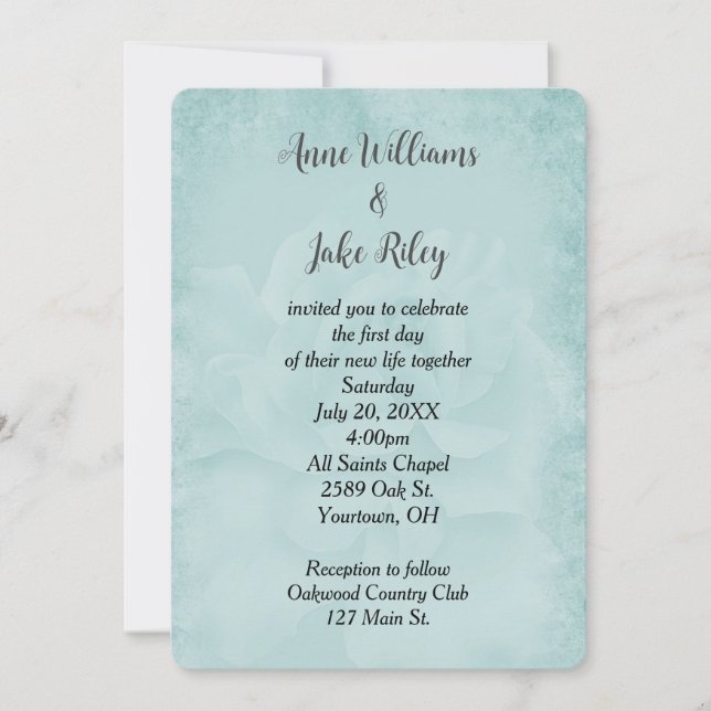 Invitation Rose Mariage Aqua (Devant)