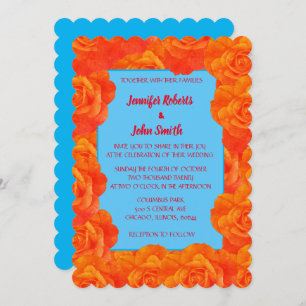 Invitation Rose Mariage de code QR couleur bleu orange brûlé
