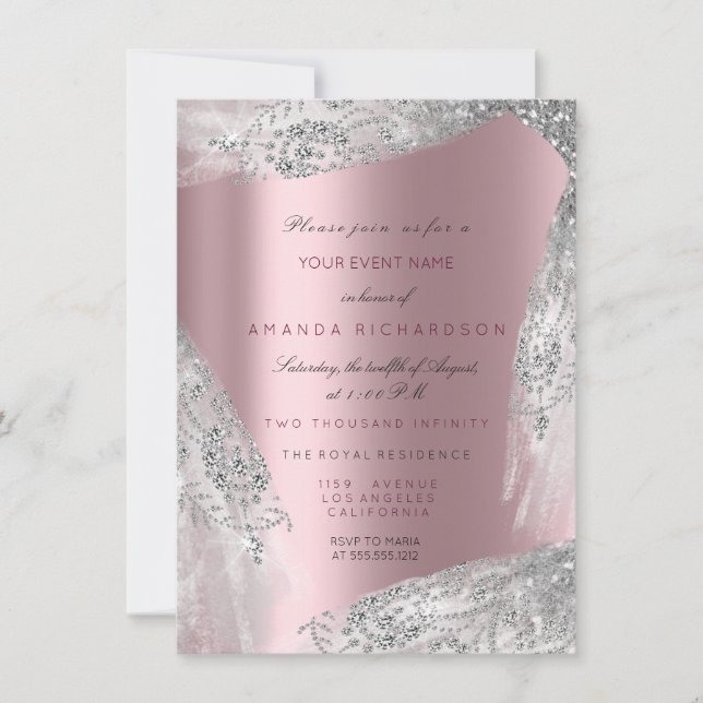 Invitation Rose Mauve argenté de 16e anniversaire de mariage  (Devant)