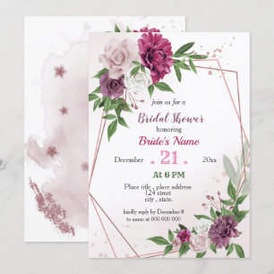 Invitation rose mauve verdure géométrique douche nuptiale