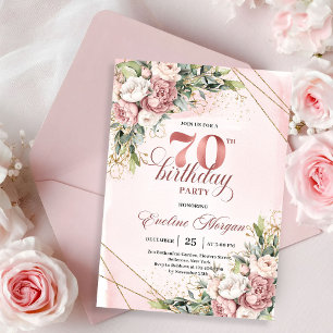 Invitation Rose merveilleuse rose bohemien floral 70e anniver