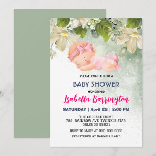 Invitation Rose mignon bébé fille Fleurs marguerites baby sho