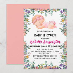 Invitation Rose mignon bébé Fleurs baby shower enfants