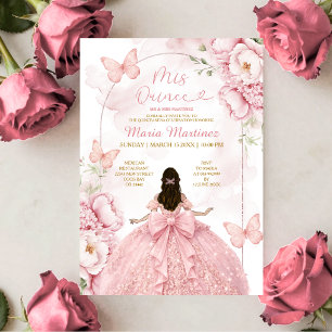 Invitation Rose Mis Quince avec Fille Princesse