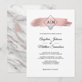 Invitation Rose moderne élégant Gold Marble Mariage Coeur