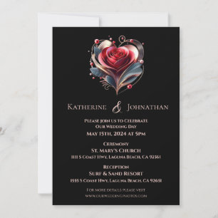 Invitation Rose moderne en forme de coeur