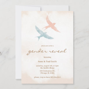 Invitation Rose moderne et bleu oiseaux simples sexe révéler
