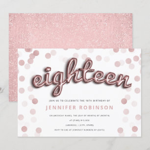 Invitation Rose moderne Gold Balloons Parties scintillant 18e