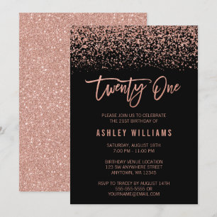 Invitation Rose moderne Gold Black Faux Parties scintillant 2