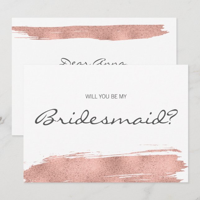 Invitation Rose moderne Gold Brusch Be My Bridesmaid Card (Devant / Derrière)