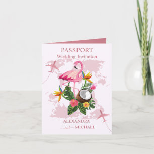 Invitation Rose moderne Gold Destination Passport Mariage Inv