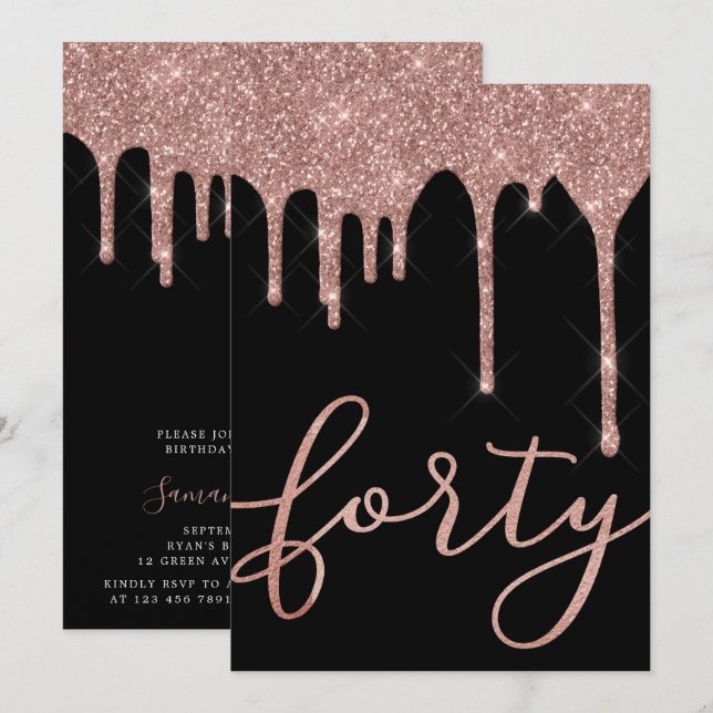 Invitation Rose moderne Gold Drives 40th Birthday (Devant / Derrière)