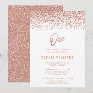 Invitation Rose moderne Gold Faux Parties scintillant 1er ann