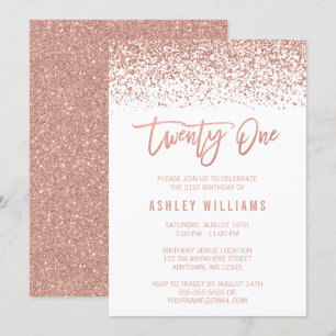 Invitation Rose moderne Gold Faux Parties scintillant 21e ann