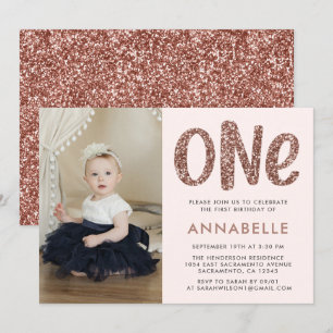 Invitation Rose moderne Gold Faux Parties scintillant Premier