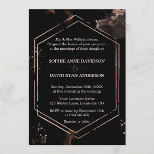 Invitation Rose moderne Gold Frame Black Mariage Forme