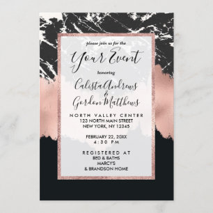 Invitation Rose moderne Gold Noir Marbre Blanc Brosse