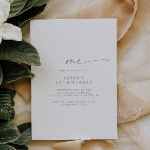 Invitation Rose moderne Gold Script Première fête d'anniversa