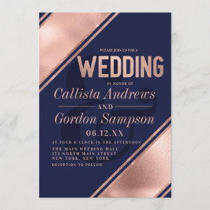 Invitation Rose moderne Gold White Striner Mariage