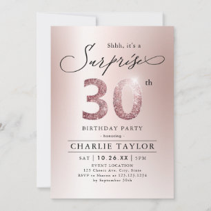 Invitation Rose moderne or adulte surprise 30e anniversaire