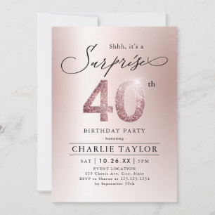 Invitation Rose moderne or adulte surprise 40e anniversaire