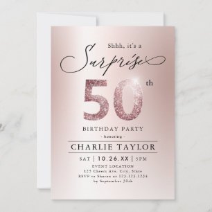 Invitation Rose moderne or adulte surprise 50e anniversaire