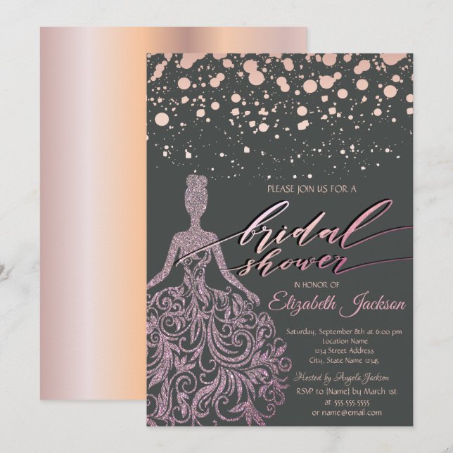 Invitation Rose moderne Parties scintillant d'or robe Fête de (Devant / Derrière)