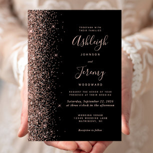 Invitation Rose moderne Parties scintillant Gold Edge Mariage