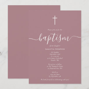 Invitation Rose moderne roux rose Christening Baptême