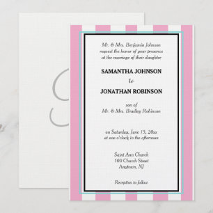 Invitation Rose Monogramme Bleu Turquoise Blanc Rayures