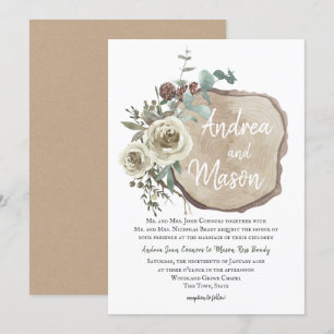 Invitation Rose naturel de tranche de bois et Mariage d'eucal