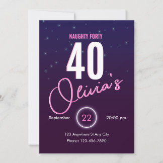 Invitation Rose Néon Rétro Naughty 40e Anniversaire