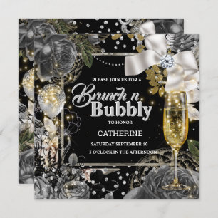 Invitation Rose noir blanc argent shabby chic parties scintil