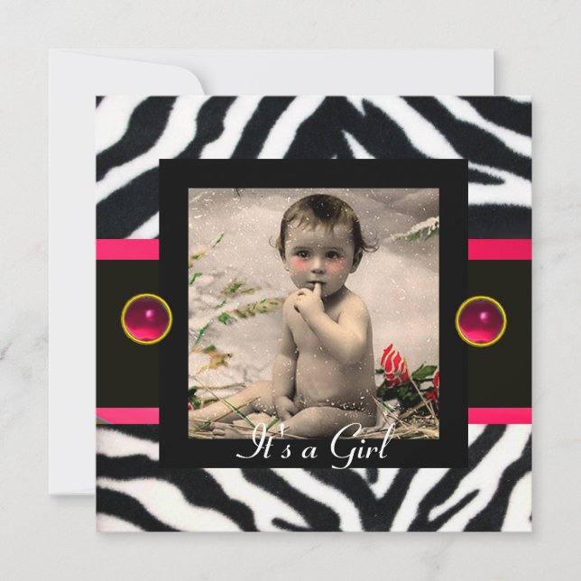 Invitation ROSE NOIR BLANC ZEBRA FUR Modèle photo (Devant)