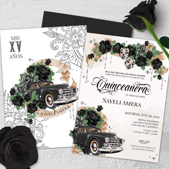 Invitation Rose noir Chola Lowrider Chicana Quinceanera (Créateur téléchargé)