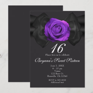 Invitation Rose noir de ruban et de pourpre TOUTES
