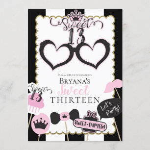 Invitation Rose Noir Douce 13 Photomaton Fête d'anniversaire