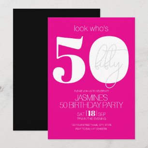 Invitation Rose Noir Et Blanc Moderne Élégant 50 Anniversaire