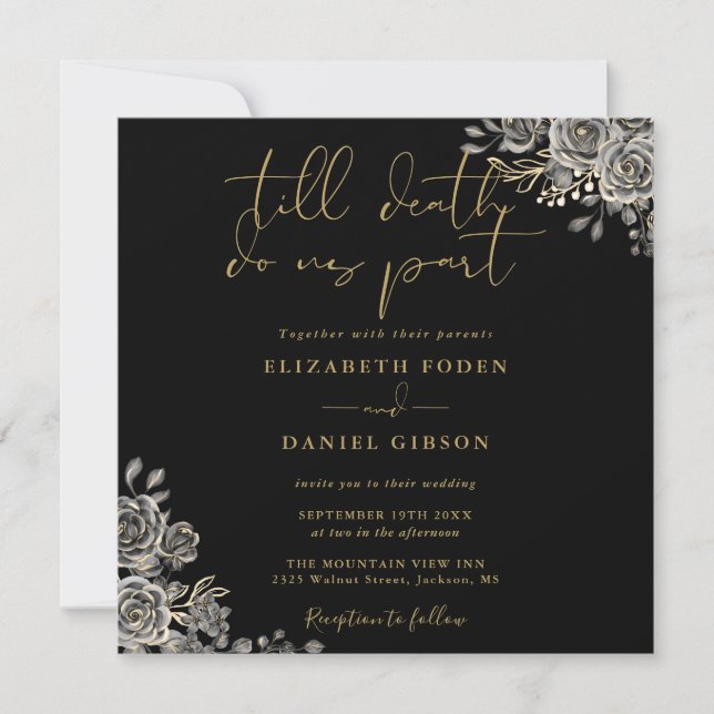 Invitation Rose Noir Et Or Floral Mariage gothique (Devant)