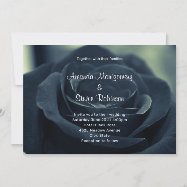 Invitation Rose noir foncé gothique Fleur photo Mariage (Devant)
