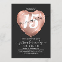 Rose noir Gold Foil Coeur Balloon Quinceañera
