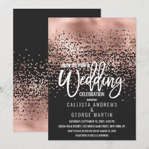 Invitation Rose noir moderne Gold Foil Confetti Ombre Mariage