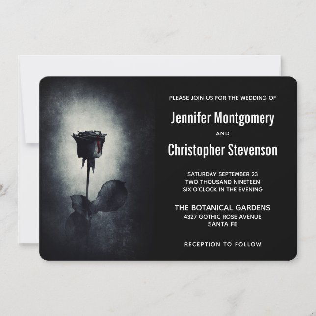 Invitation Rose noir moderne goutte de sang Mariage pétale de (Devant)
